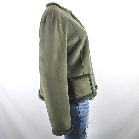 Anne Klein Moss Green Plush Faux Suede & Faux Fur Lined Jacket Coat - Picture 7 of 16
